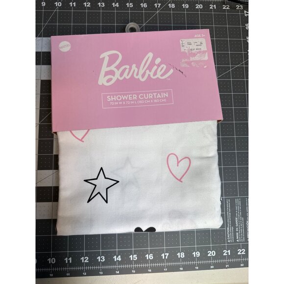Barbie Shower Curtain 72" X 72" Pink Hearts & Stars Design Polyester For Ages 3+ - Picture 3 of 4